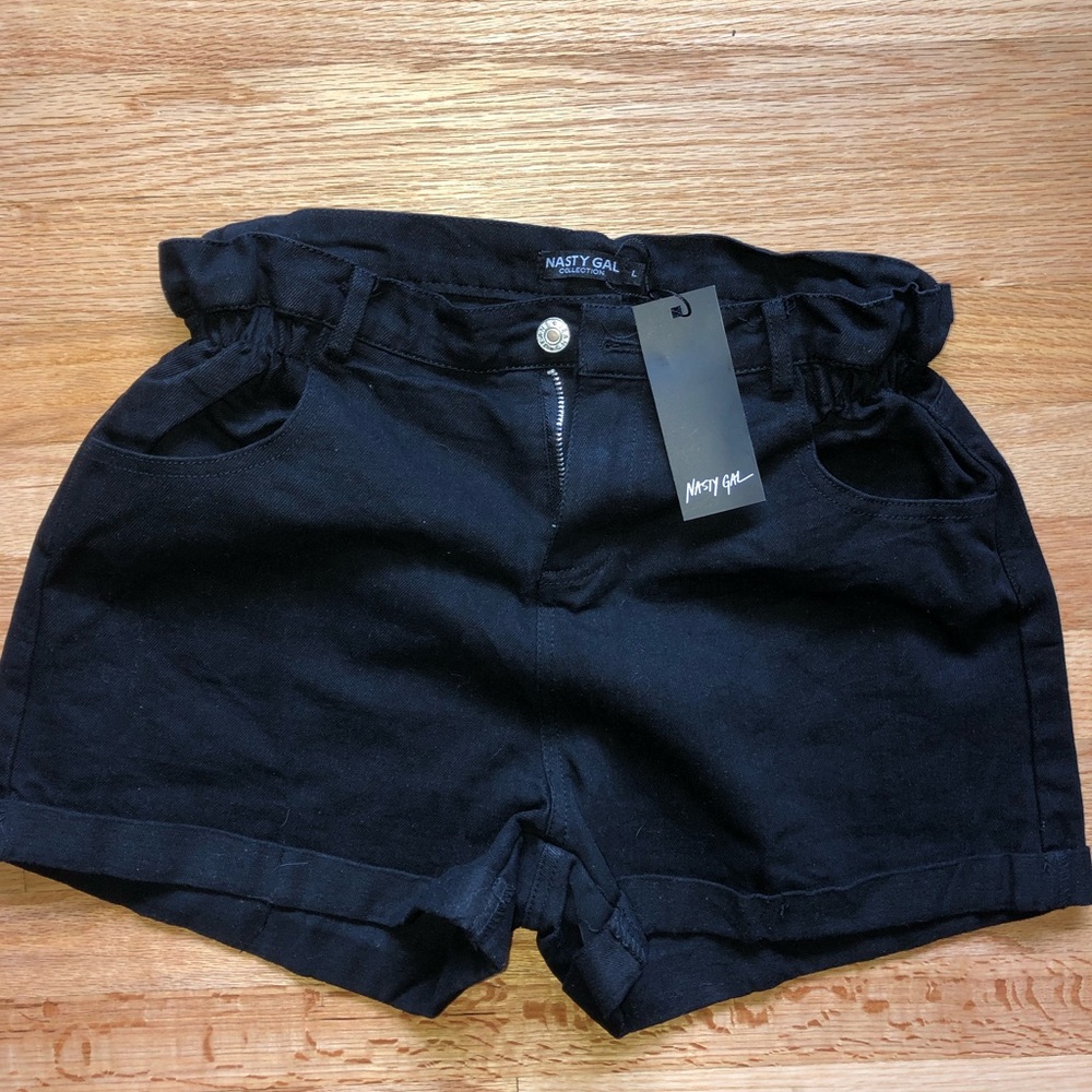 Black Paper bag Jean Shorts